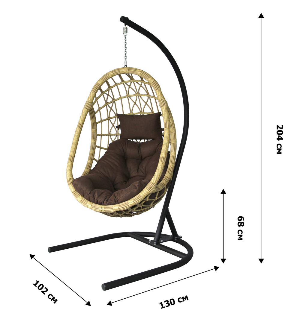 Кресло подвесное Ривьера арт.D24-МТ2025 (стойка+основание.черн.,корзн.бежевая.,подуш.шоколад. 3уп. (В))