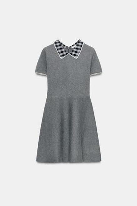 ZARA ПЛАТЬЕ С КОМБИНИРОВАННЫМ ВОРОТНИКОМ, СЕРЫЙ