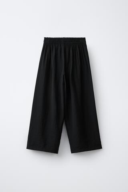 ZARA БРЮКИ WIDE LEG С ЖАТЫМ ЭФФЕКТОМ, ЧЕРНЫЙ