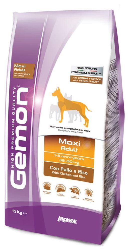 Gemon 15кг Dog Maxi корм для взрослых собак крупных пород курица с рисом