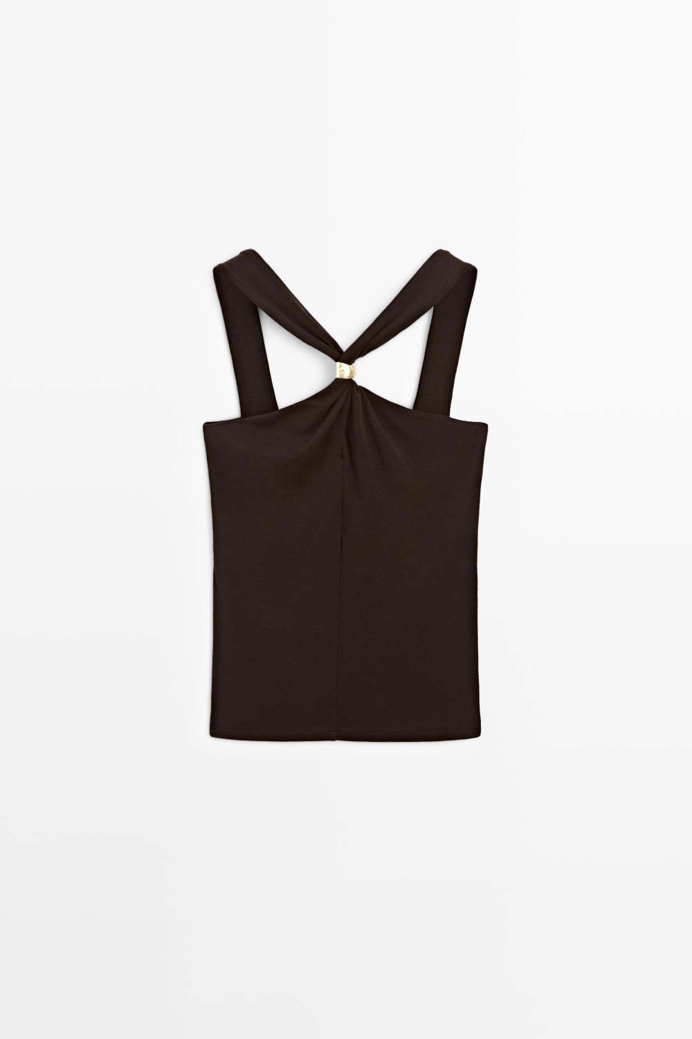 Massimo Dutti Топ с горловиной халтер и бретелями со стразами, коричневый