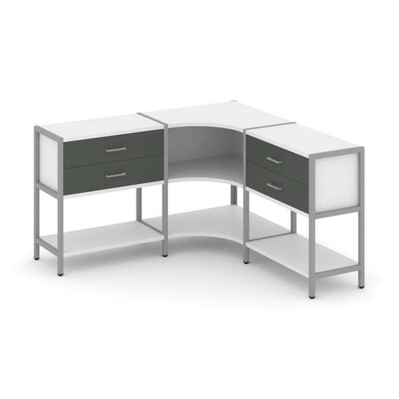 Shelf System Трехсекционный угловой стеллаж двухярусный с ящиками SN.STMU-231 Белый/Антрацит/Металл