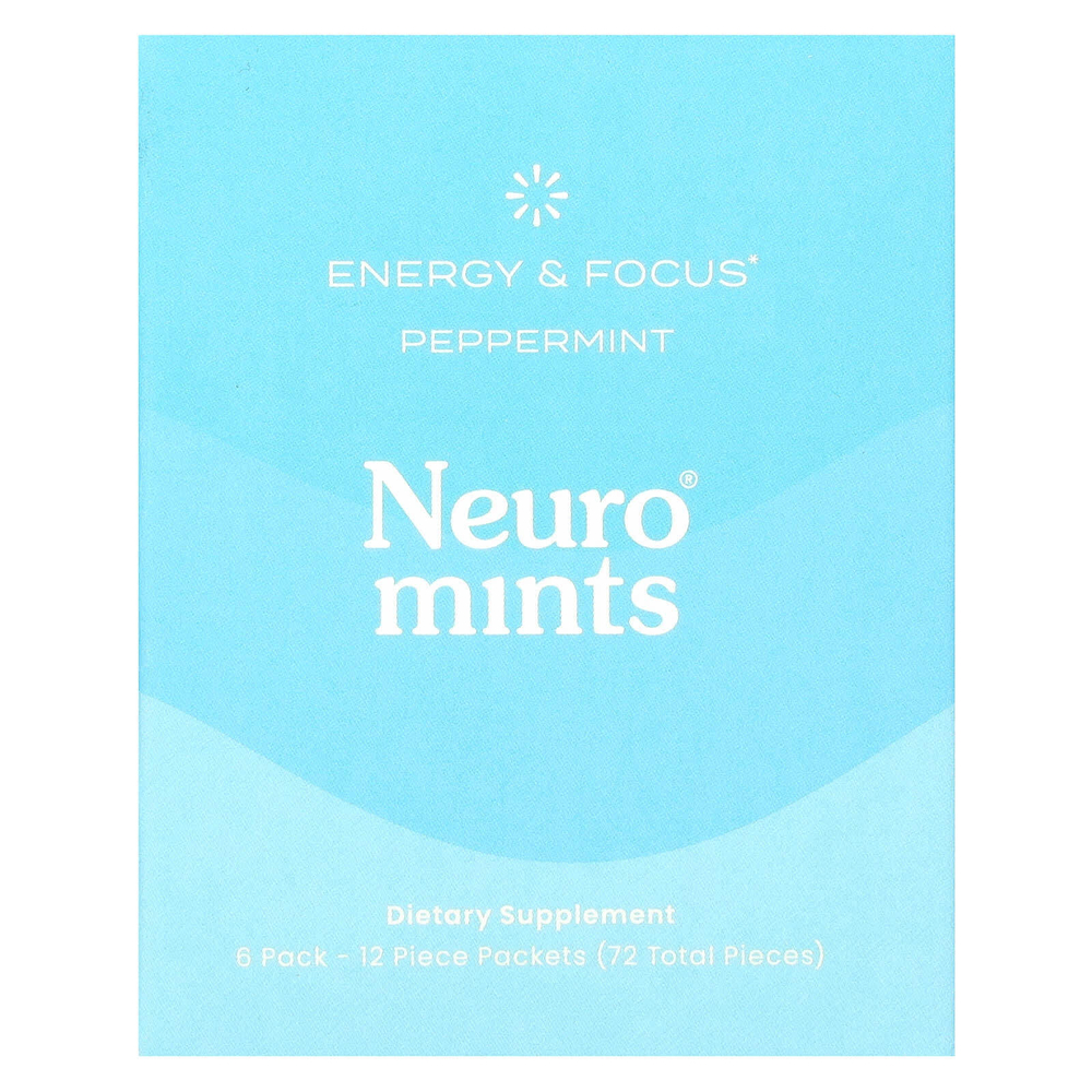 NeuroGum, NeuroMints, энергия и концентрация, перечная мята, 6 пакетиков по 12 шт.