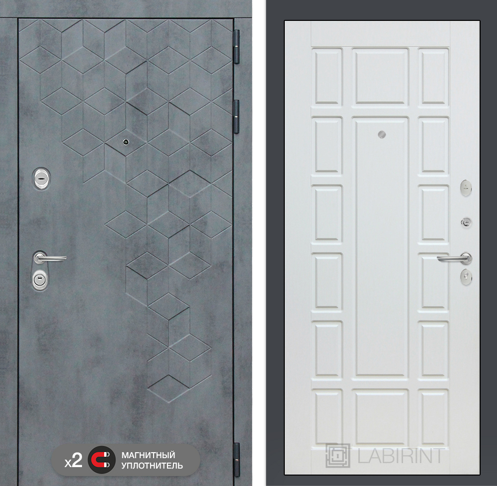 Дверь входная Лабиринт Бетон 12 - Белое дерево металлическая