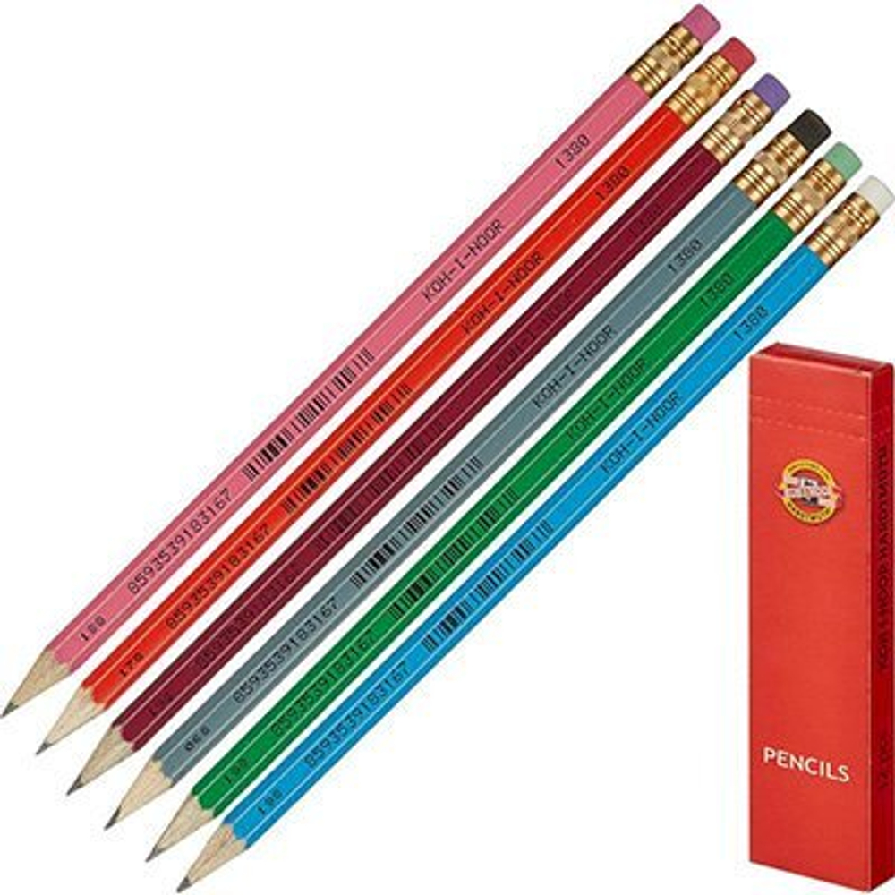 Карандаш чернографитный Koh-I-Noor, заточен, с ластиком, HB, Astra