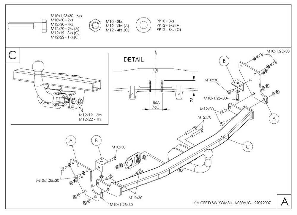 Фаркоп оцинкованный Galia K030A для Kia Ceed универсал 2006-2012(паспорт и сертификат в комплекте)(без электрики)