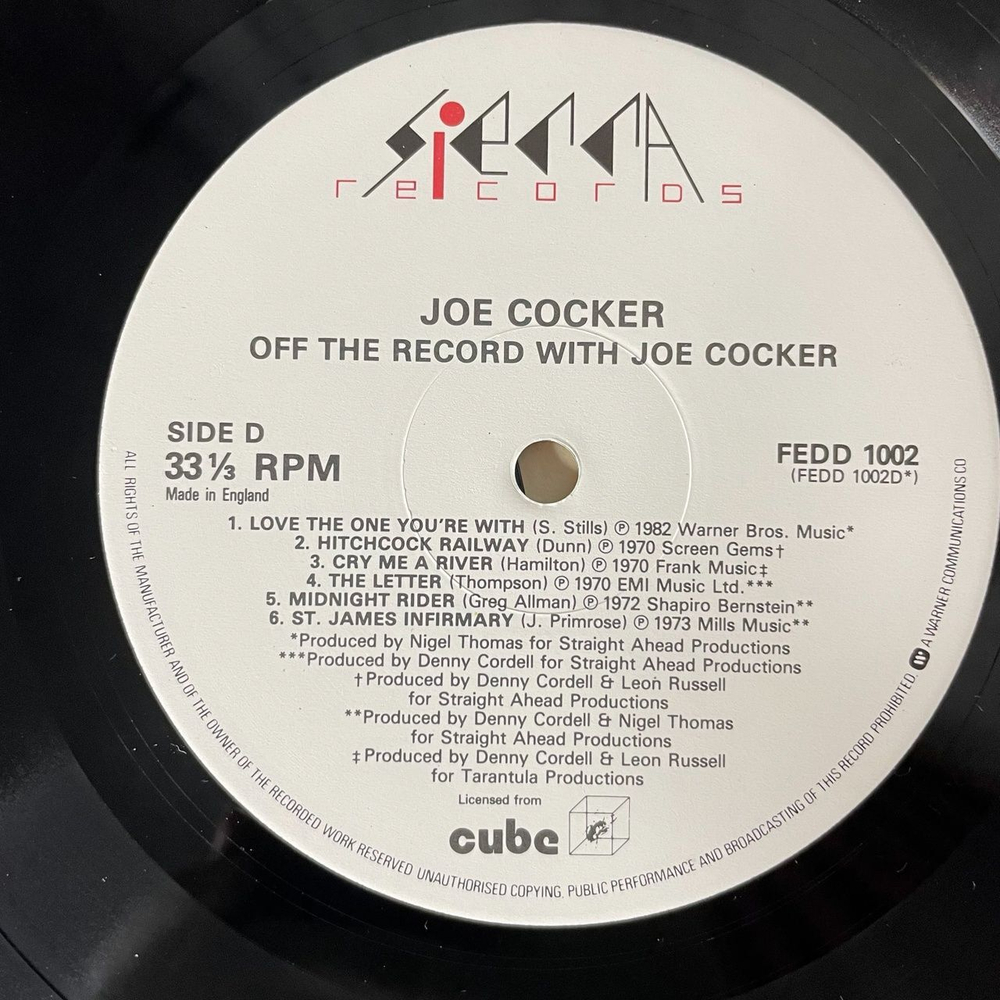 Винтажная виниловая пластинка LP Joe Cocker Off The Record With (UK 1984)