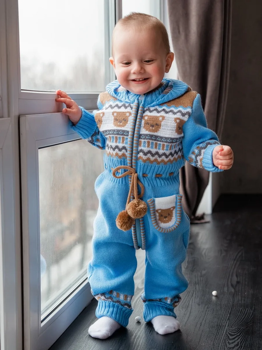 Вязаный комбинезон для новорожденных и малышей на молнии