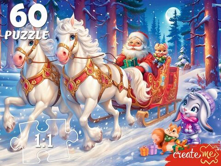 Пазлы 60 элементов "Новогодняя упряжка"