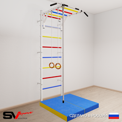 Шведская стенка Sv Sport усиленная 6334 (Турник рукоход/Канат/Кольца/Мат 1м)