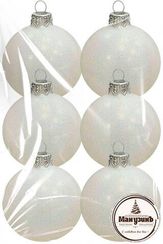 Набор пластиковых шаров Искристый, 85 мм., 6шт., белый, ПромЕлка (НШИПЛ-85White)