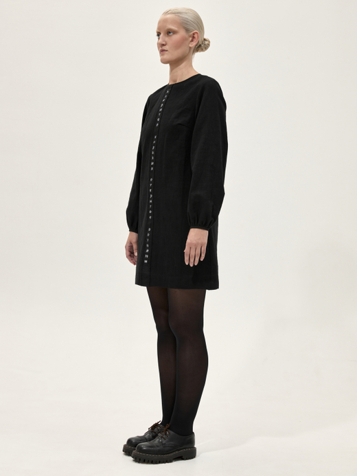 Платье с тесьмой и набойкой "Народное". Черное