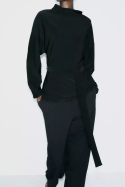 ZARA ТОП С ДРАПИРОВКОЙ И ПОЯСОМ, ЧЕРНЫЙ