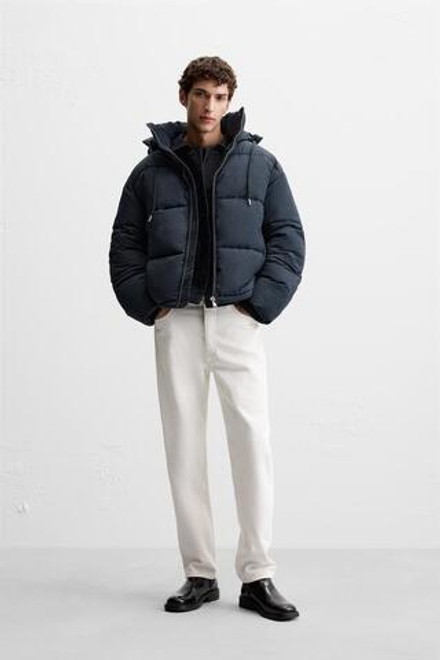 ZARA ПУХОВИК С КАПЮШОНОМ, СИНИЙ/ЧЕРНЫЙ