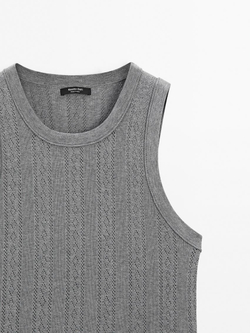 Massimo Dutti Топ из ажурной ткани с круглым вырезом, серый