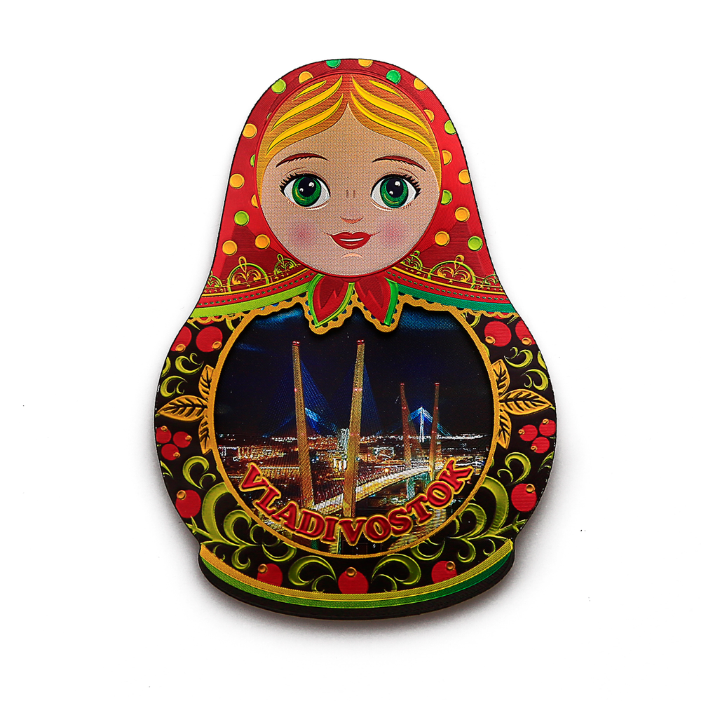 Магнит деревянный 2-слойный Влд Матрешка (Мост ночь)