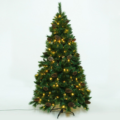 Елка светодиодная «Лесная метель» 210 см, ПВХ+леска (шишки и напыление), 1075 веток, 240 ламп LED, Теплый белый