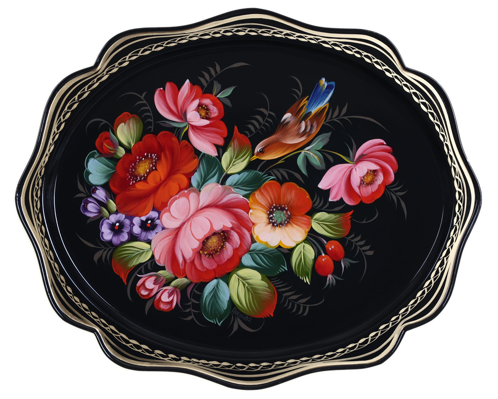 Жостовский поднос декоративный, размер 38х30 см (A15), металлический