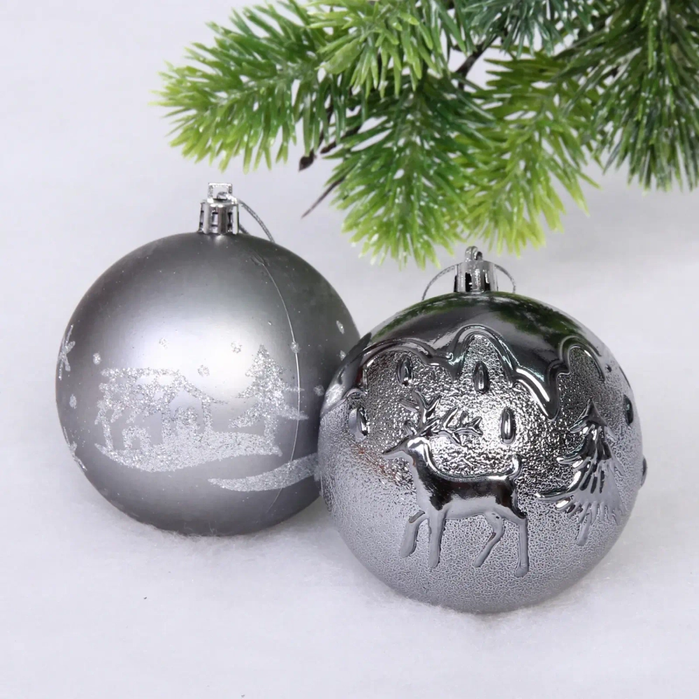 Набор ёлочных украшений «Wish» 6 см + 4 см (50 предмета), Графит