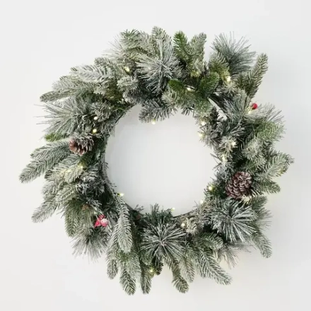 Рождественский венок заснеженный с гирляндой «Froid» (Литая +пвх) 60 см