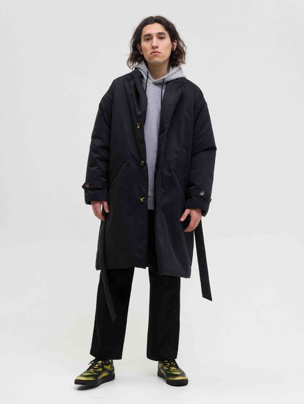 Плащ Утепленный Средней длины Мужской Черный - фото 1