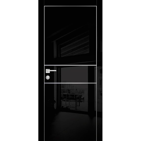 Фото межкомнатной двери экошпон Profilo Porte HGX-4 чёрный глянец с алюминиевой кромкой с 4-х сторон