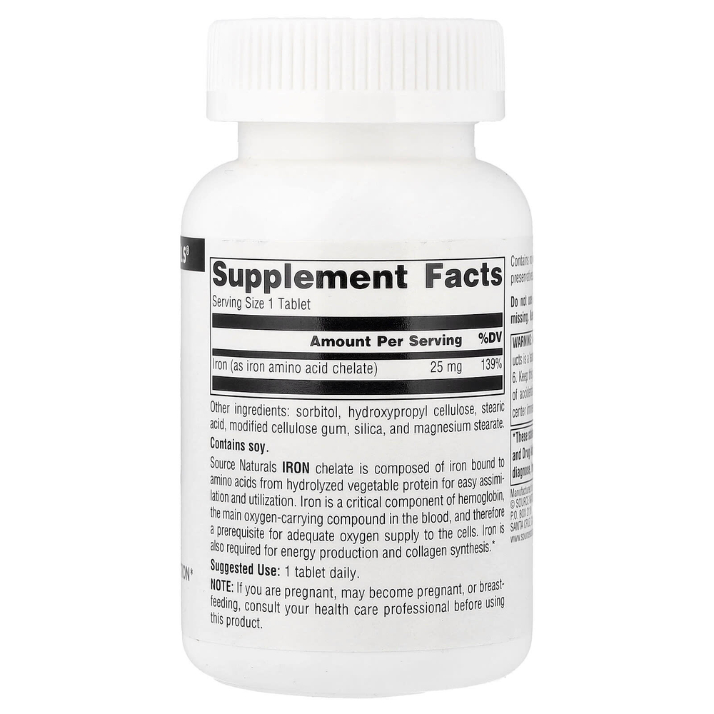 Source Naturals, Железо, 25 мг, 250 таблеток