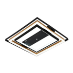 Потолочный светодиодный светильник 83Вт, 6600лм, 3000-6500K, Ra>80, плавная регулировка мощности, изменение цветовой температуры, ночник, пульт, металл/акрил, чёрный/дерево