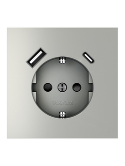 Розетка 1-м СП S70 16А с USB A+С с заземл. защ. шторки механизм сталь Voltum VLS040505