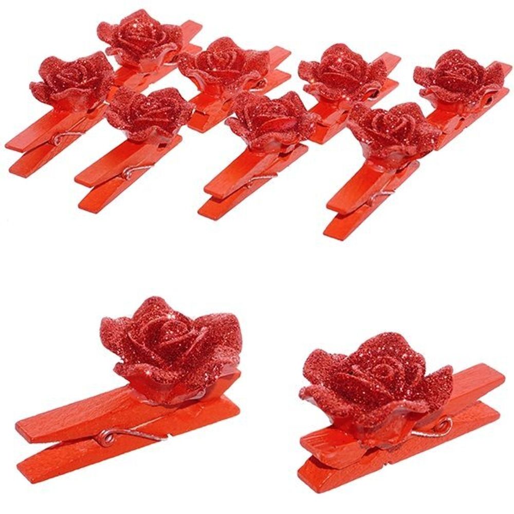 GAEM Набор из 8шт Украшение новогоднее "Прищепка-Роза", L11 W9,5 H2,5 см