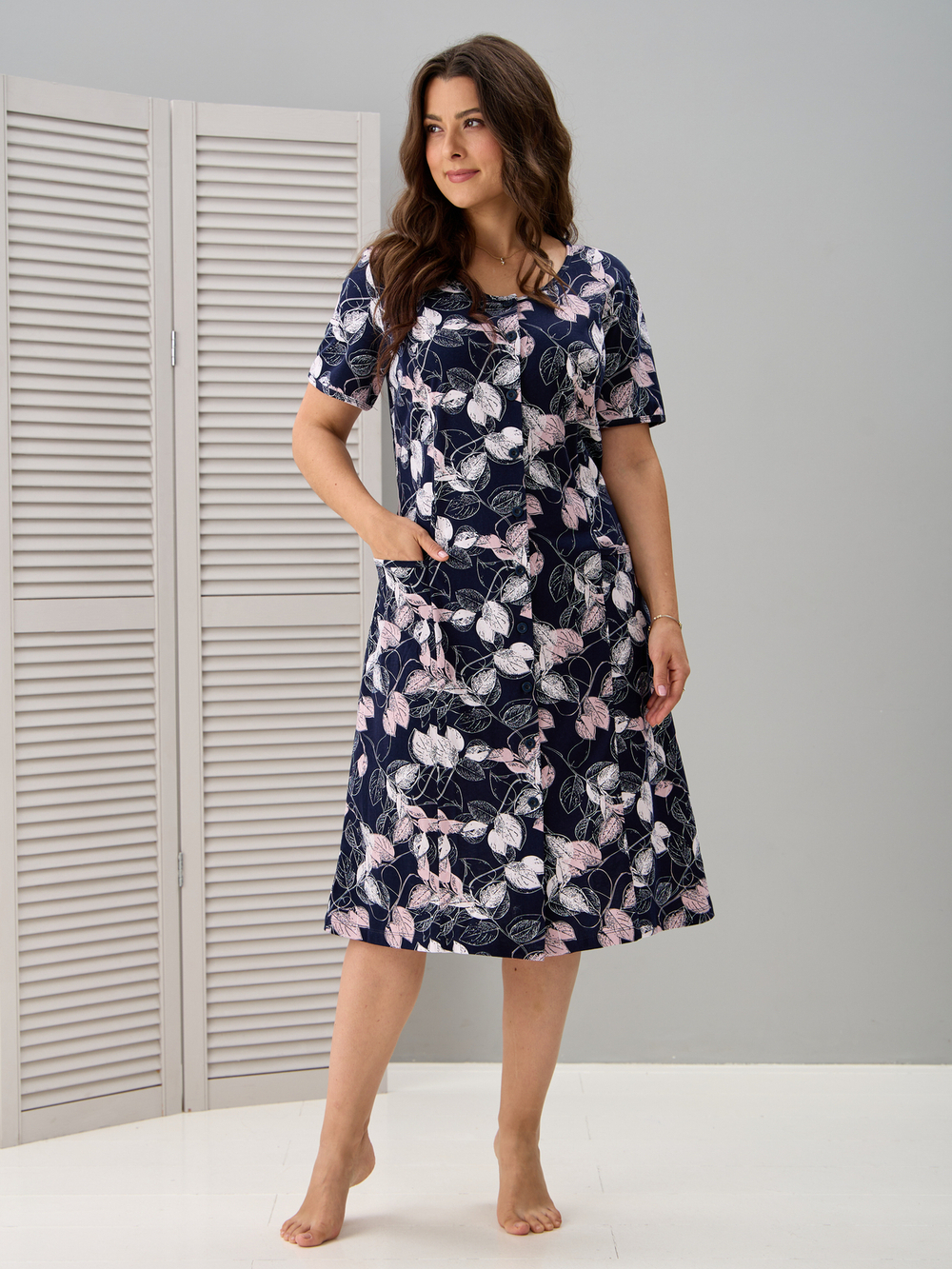 Халат Х-058/синий-розлистья