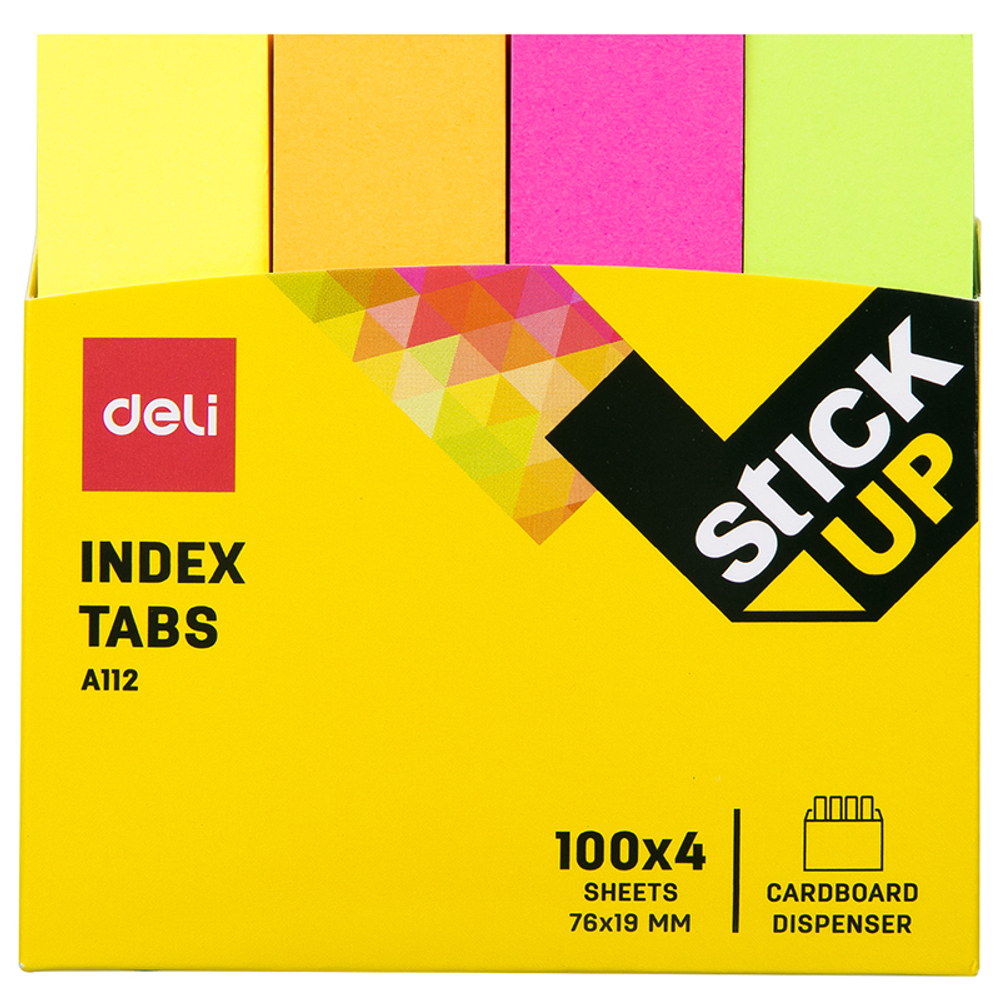 Закладки клейкие DELI 76 х 19 мм, бумажные, неон, 4 цв х 100 листов