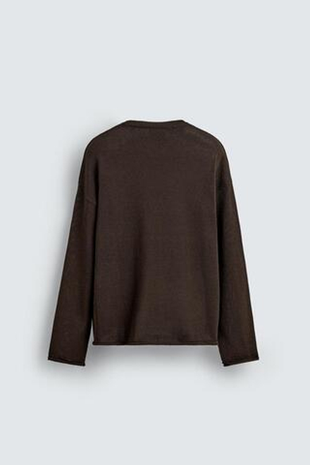 ZARA ТРИКОТАЖНЫЙ СВИТЕР С РЕЛЬЕФНОЙ ТЕКСТУРОЙ И ОТДЕЛКОЙ, КОРИЧНЕВЫЙ