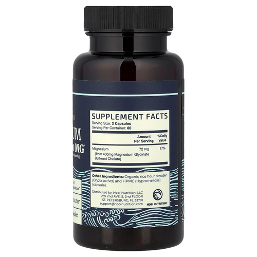 Nobi Nutrition, Глицинат магния, максимальное усвоение, 120 капсул (200 мг на капсулу)