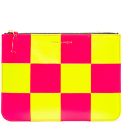 COMME DES GARÇONS WALLET КЛАТЧ FLUO SQUARES ЖЕЛТО-РОЗОВЫЙ