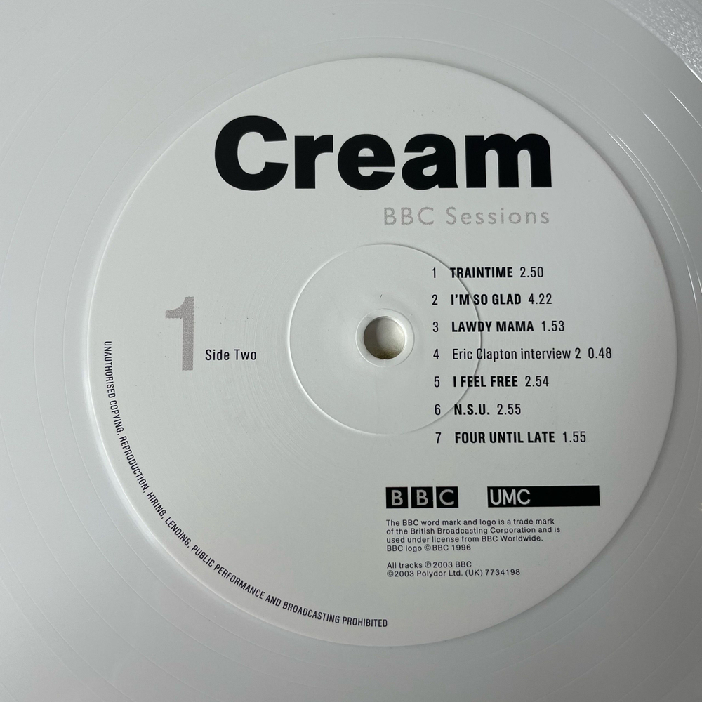 Винтажная виниловая пластинка LP Eric Clapton Cream BBC Sessions (ЕU 2019) (Белый И Кремовый Винил) (Лимитированное Издание № 350)