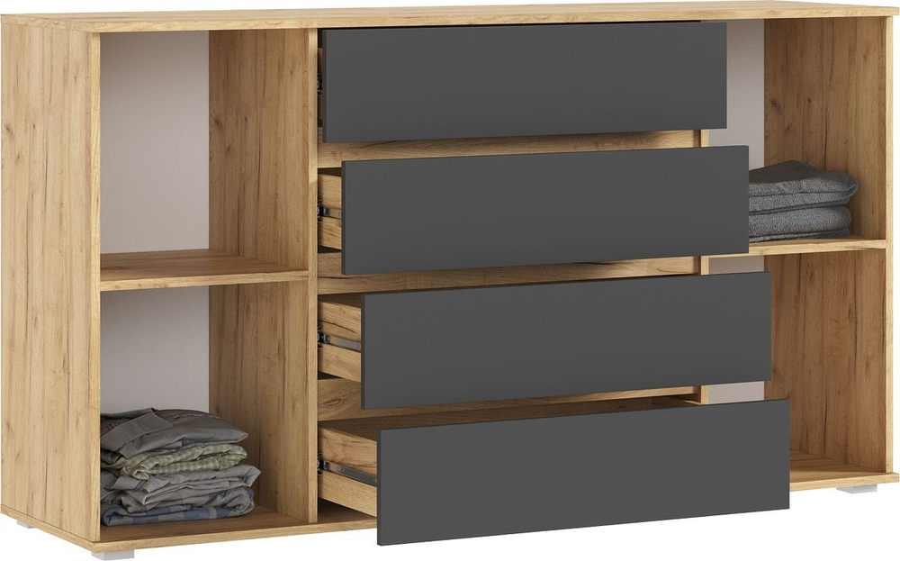 Комод для одежды с ящиками и полками Браш Мени Грин/Дуб Крафт 3 ящика, 160х45х90 см