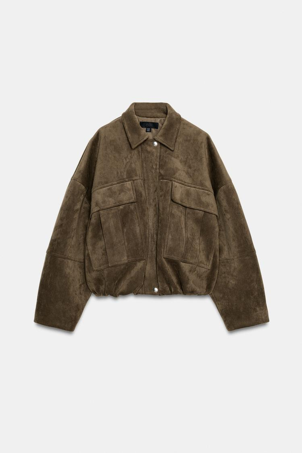 ZARA БОМБЕР ОВЕРСАЙЗ ИЗ ИСКУССТВЕННОЙ ЗАМШИ С КАПЮШОНОМ, ХАКИ