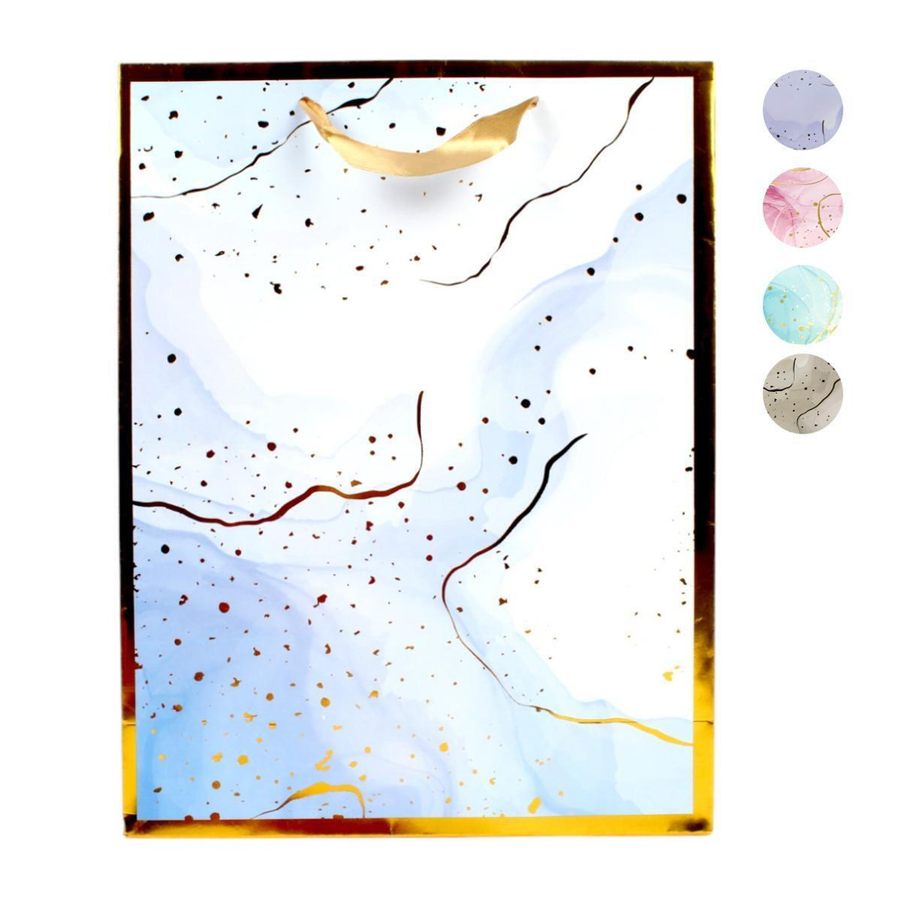 Пакет подарочный "Мрамор" 25,5*33см*10см, ручки-лента, глянцевая ламинация, 4 вида микс