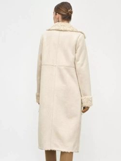 Эко дубленка женская длинная из искусственного меха, бежевая, SilverFox