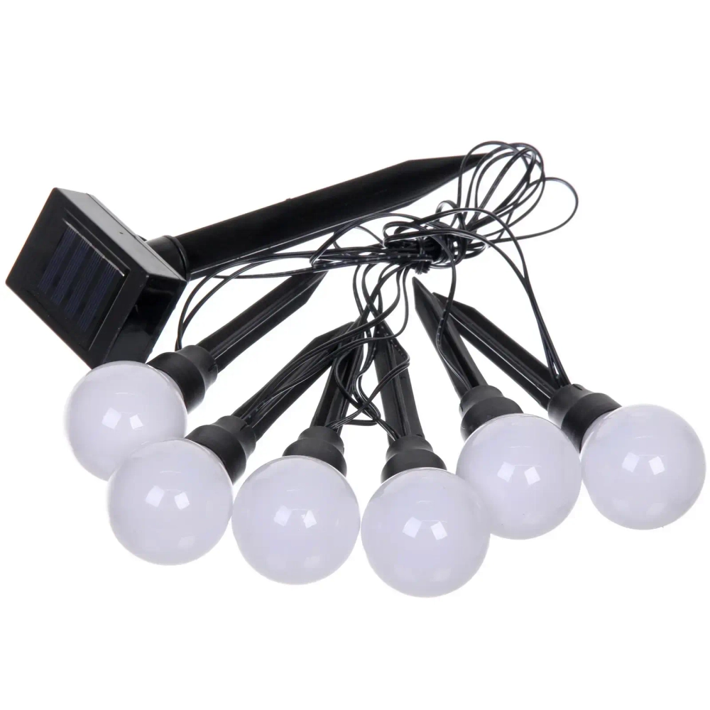 Гирлянда для улицы «Светящийся шар» 3.5 м 6 ламп LED (d=5 см) чёрн.пров, 1 реж.,IP-54, Белый (солнечная батарея)