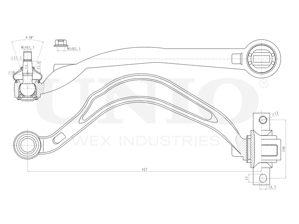 Рычаг подвески поперечный передний нижний левый UNIO SSP-40020