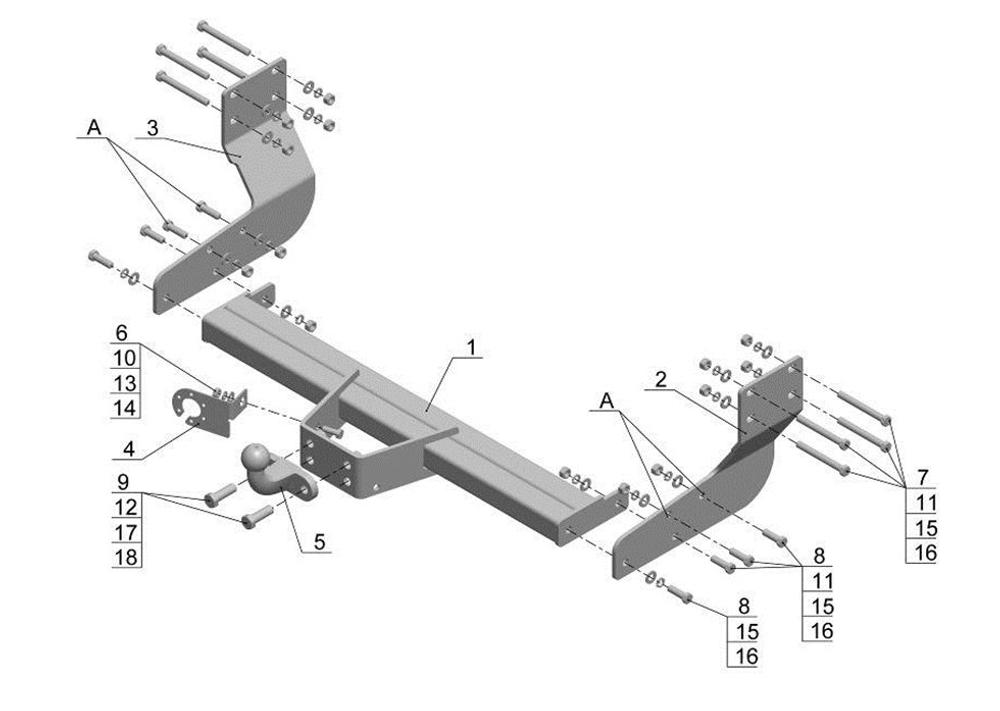 Фаркоп для Mercedes Sprinter фургон со ступенькой 2006-, Volkswagen Crafter Тип шара: F. Нагрузки: 2500/100 кг, MB 04