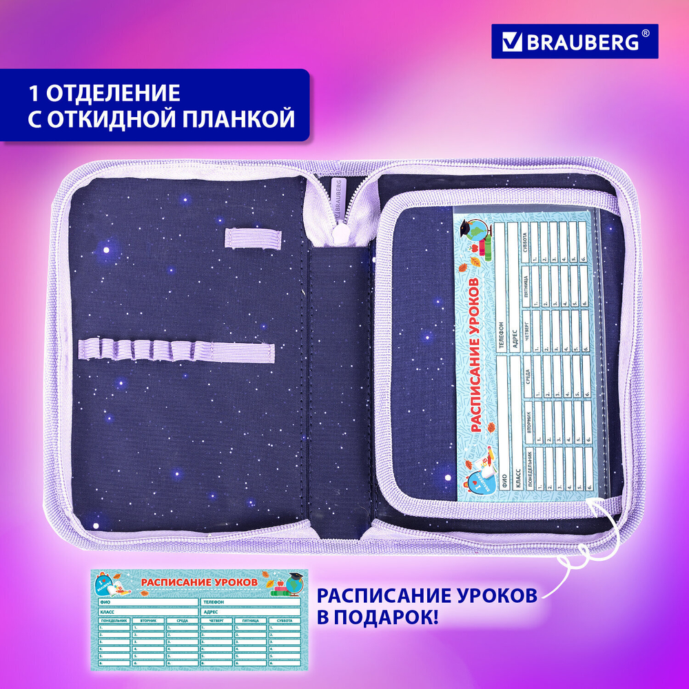 Пенал BRAUBERG 1 отделение 1 откидная планка полиэстер 21х14 см "Anime cat" (2 штуки в упаковке)