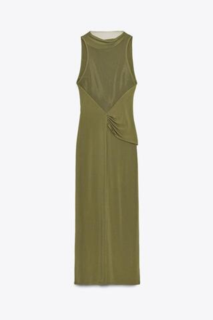 ZARA КОМБИНИРОВАННОЕ ПЛАТЬЕ СО СБОРКАМИ, ЦВЕТ МХА