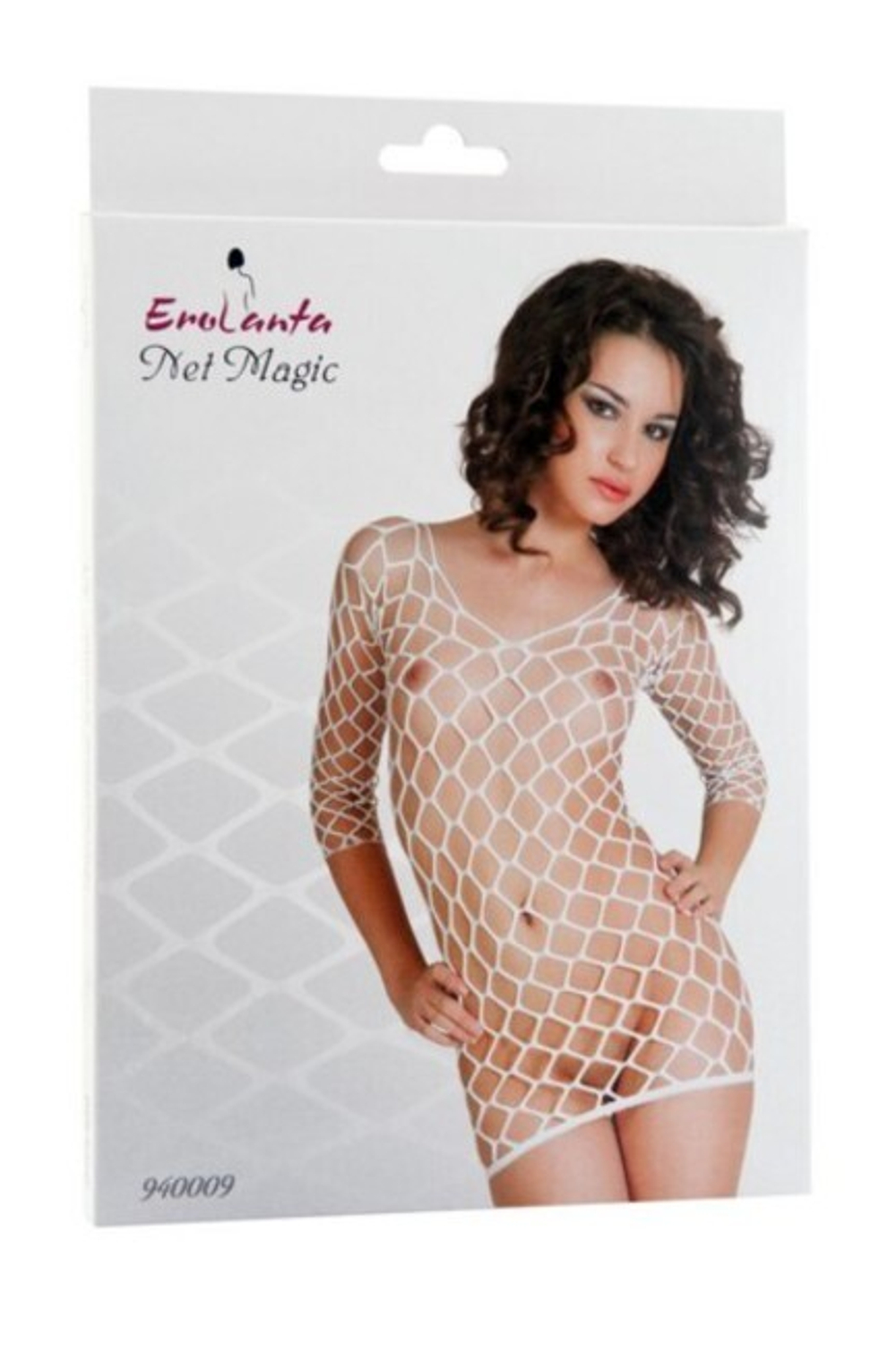 Бесшовное платье-сетка c рукавами из крупной сетки SL (42-46) (Цвет: белый)