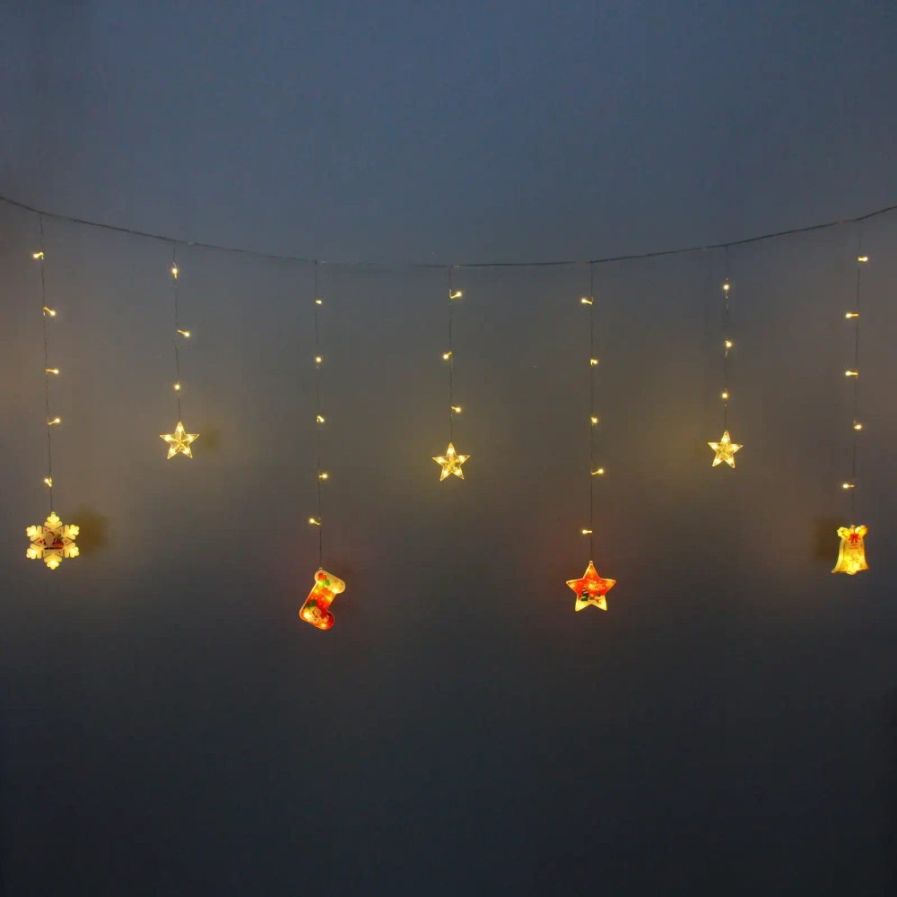 Гирлянда для дома БАХРОМА «Рождество» ш2,5м* в0,45/0,65м 95ламп LED, прозрачн.пров, 8 режимов, IP-20, Теплый белый (возможность соединения)