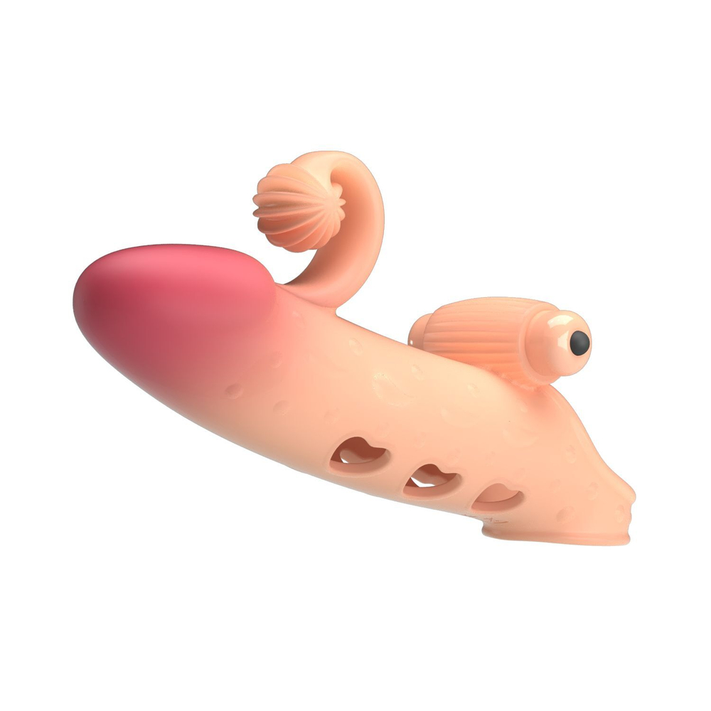 Телесная вибронасадка на пенис с подхватом мошонки - 20 см. (Цвет: телесный)