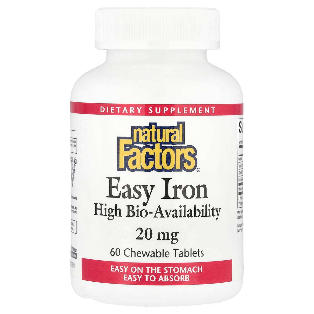 Natural Factors, Железо, 20 мг, 60 жевательных таблеток