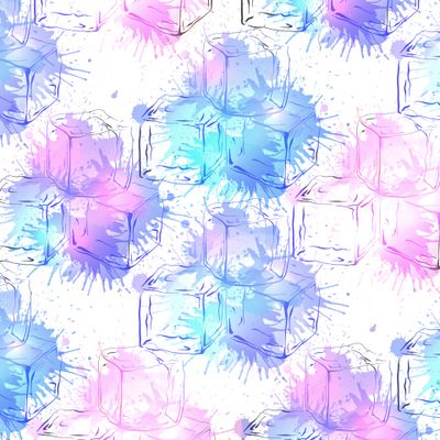 Кубики льда с неоновыми акварельными брызгами